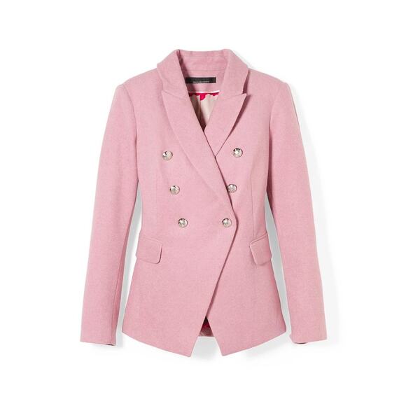 NWT WHBM Mid Length Melton Wool Blend Studio Pink Silver Button Blazer Size 12 - Picture 3 of 5